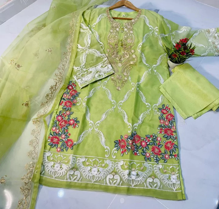 Stitched Organza Embroidered Suit For Women 3 Pcs