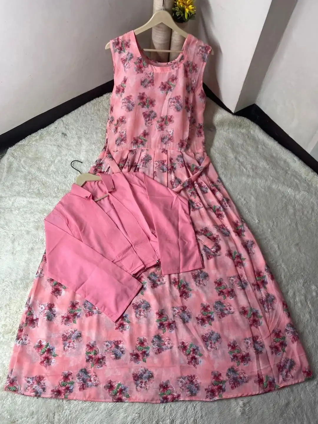 women stitched suits - Stunning 2 Pcs Stitched Printed Maxi And Jacket Set in Swiss Lawn VW40