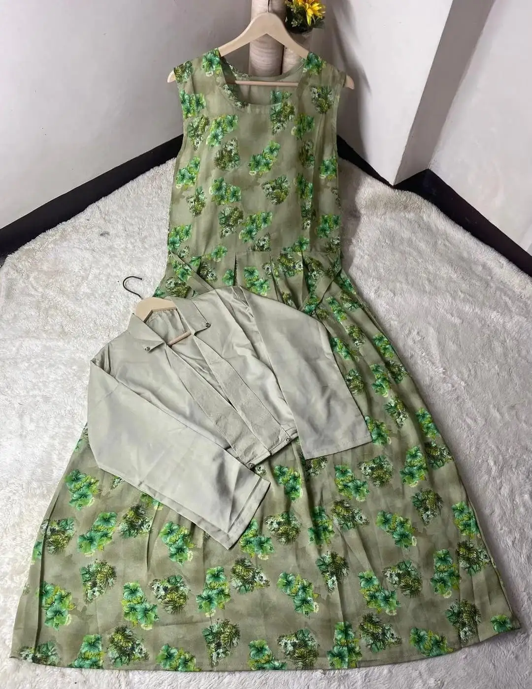 women stitched suits - Stunning 2 Pcs Stitched Printed Maxi And Jacket Set in Swiss Lawn VW41