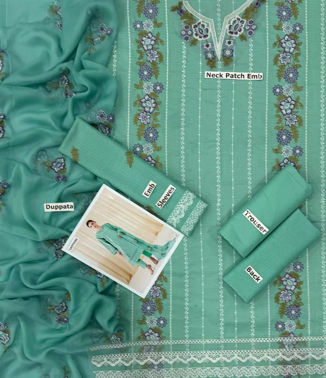 Stunning 3 Pcs Embroidered Lawn Suit in Green