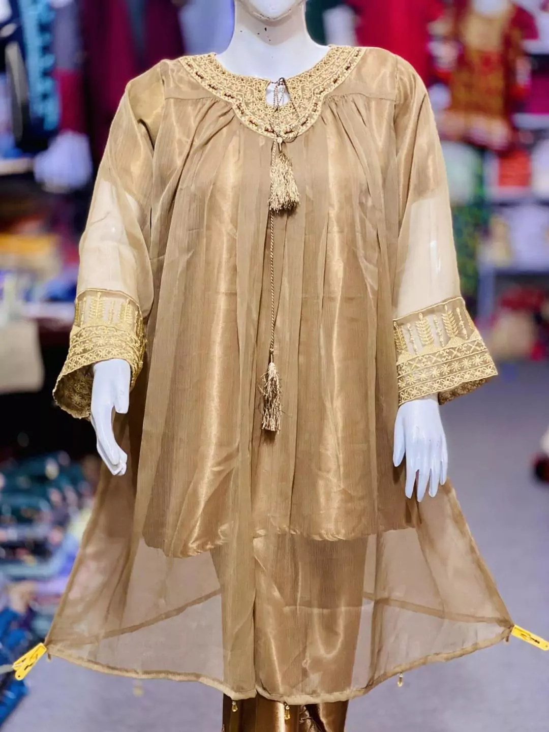  - Stunning Gold Chiffon Shirt And Trouser Set 2 Pcs LI198