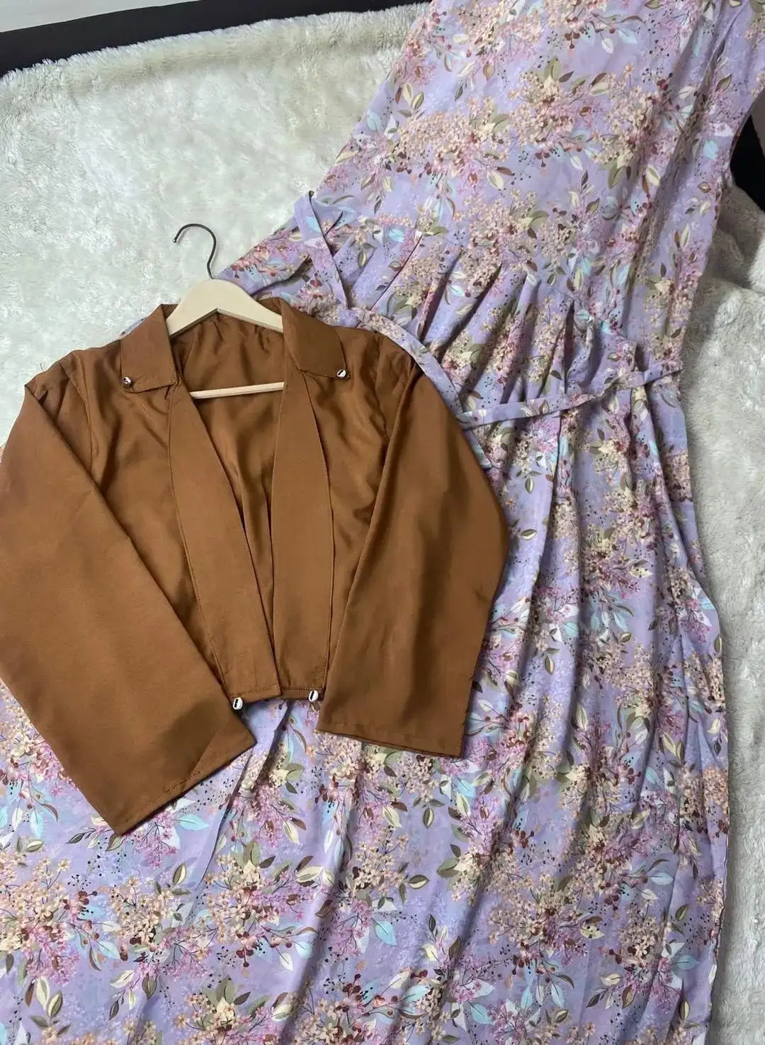 women stitched suits - Stunning Women's Stitched Printed Maxi And Jacket Set 2 Pcs Georgette Fabric VW46