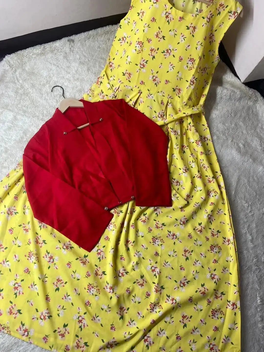 women stitched suits - Stunning Women's Stitched Printed Maxi And Jacket Set 2 Pcs Georgette Fabric VW49