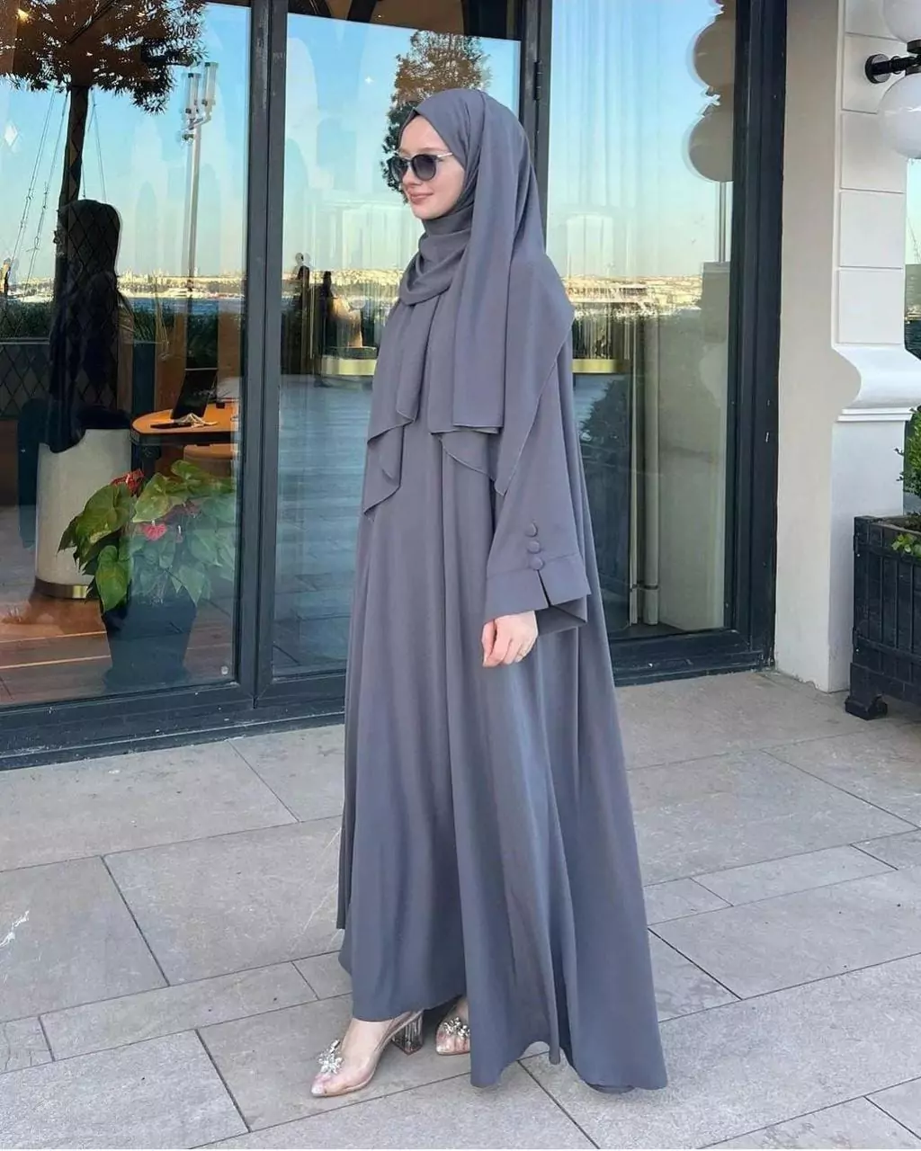 Stylish Grey Classic Abaya Georgette With Stroller