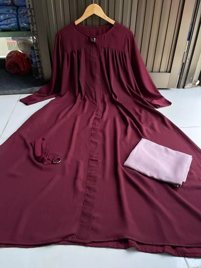 Stylish Maroon Georgette Classic Abaya With Stroller 2 Pcs Set