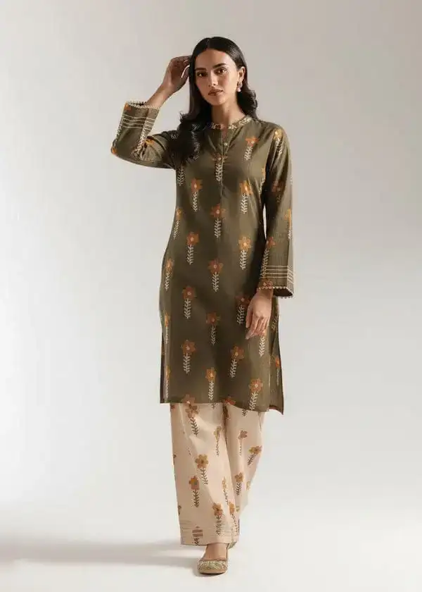 Stylish Women's Stitched Lawn Suit - 2 Pcs Printed Shirt and Trouser VX41