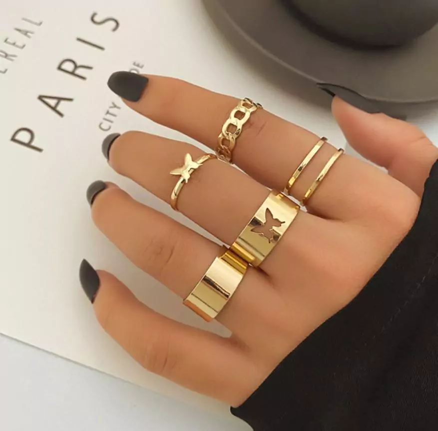 Trendy Modern Design Adjustable Ring Set 10 Pcs in Gold And Silver