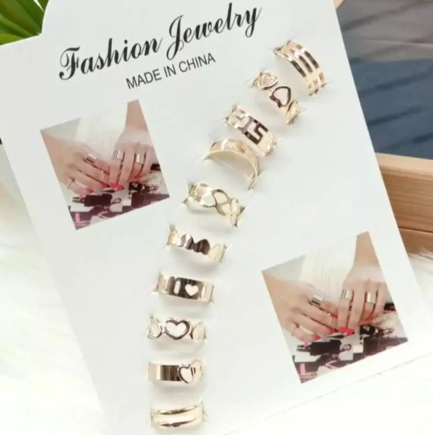 Trendy Modern Design Adjustable Ring Set 10 Pcs in Gold And Silver