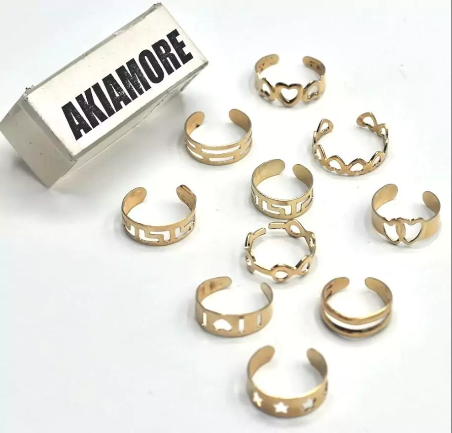 Trendy Modern Design Adjustable Ring Set 10 Pcs in Gold And Silver