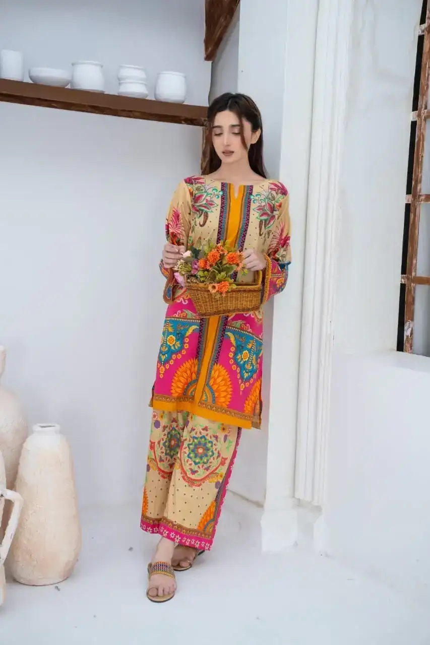 Trendy Women's Stitched Suit - 2 Pcs Printed Shirt and Trouser Set
