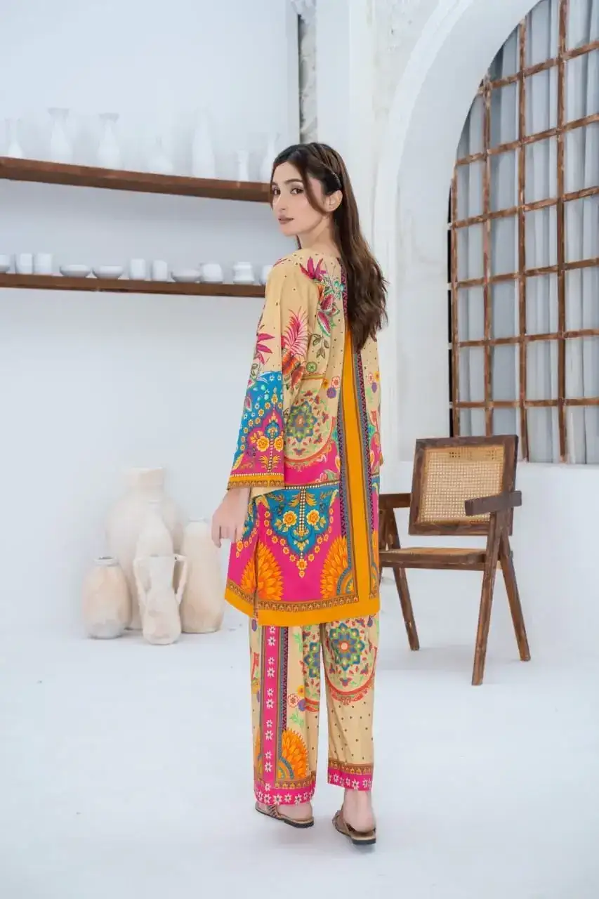 Trendy Women's Stitched Suit - 2 Pcs Printed Shirt and Trouser Set
