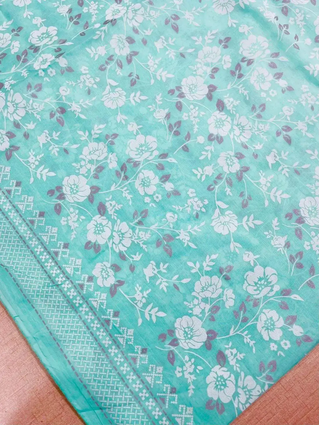 Turquoise Floral Printed Lawn 2 Pcs Suit for Women