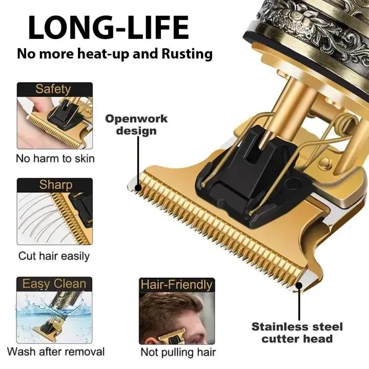 Vintage Metal Hair Trimmer Rechargeable Wet Dry Shave