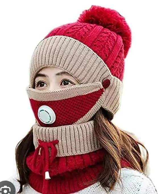 Warm Wool Beanie And Neck Warmer Set 3 Pcs