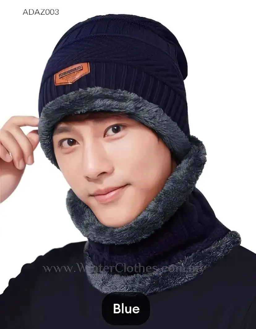 Winter Knitted Beanie Cap Neck Warmer Gloves Set