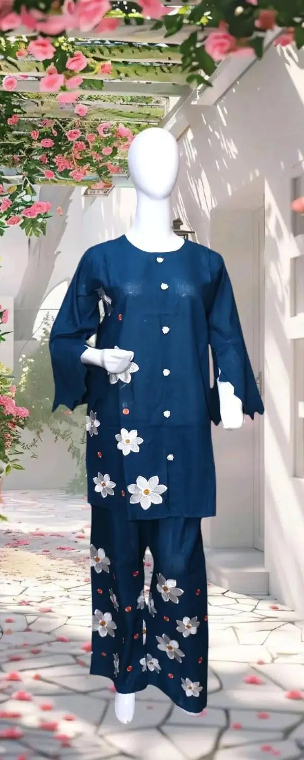 Winter Trending Collection Royal 2 Pcs Stitched Cotton Embroidered Dress For Women VV966