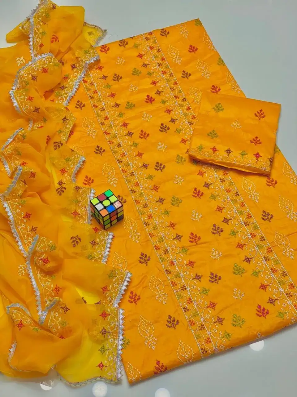 Yellow Chikankari Lawn 3 Pcs Set for Women
