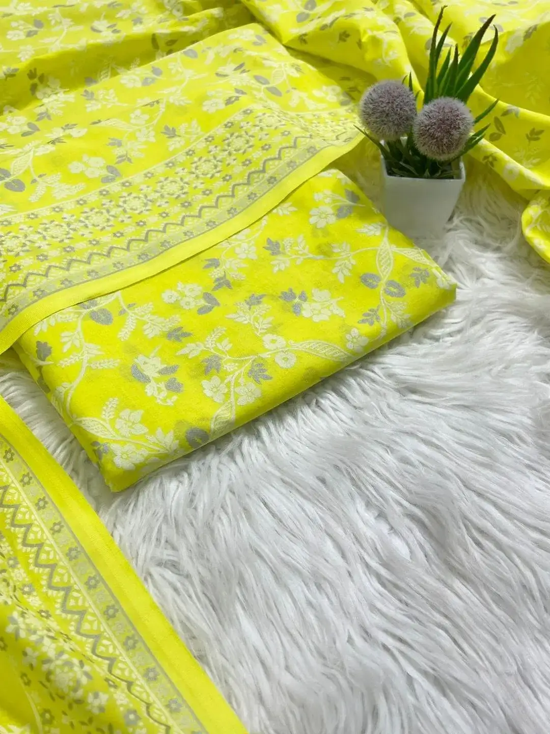 Yellow Floral Printed Lawn 2 Pcs Suit for Women