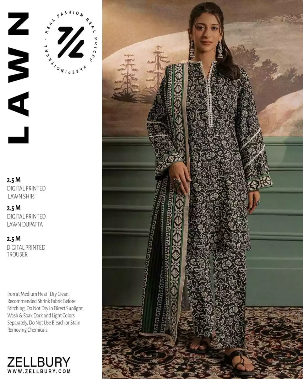  - Zellbury 3 Pcs Women's Unstitched Lawn Printed Suit ET264