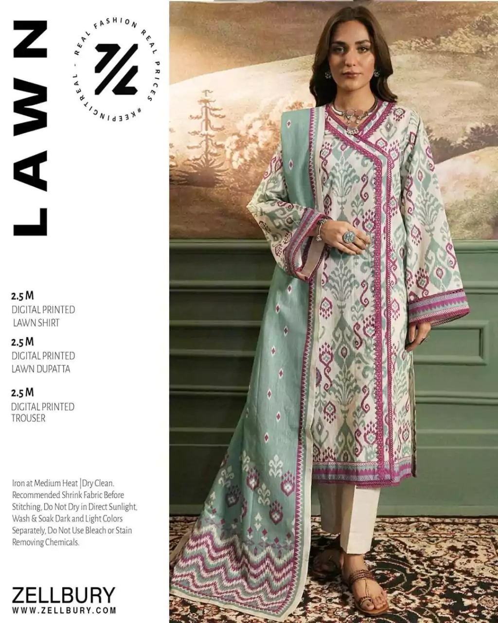  - Zellbury 3 Pcs Women's Unstitched Lawn Printed Suit ET266